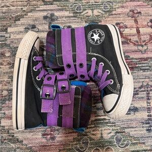 Converse High-Tops in Black and Purple Stripes